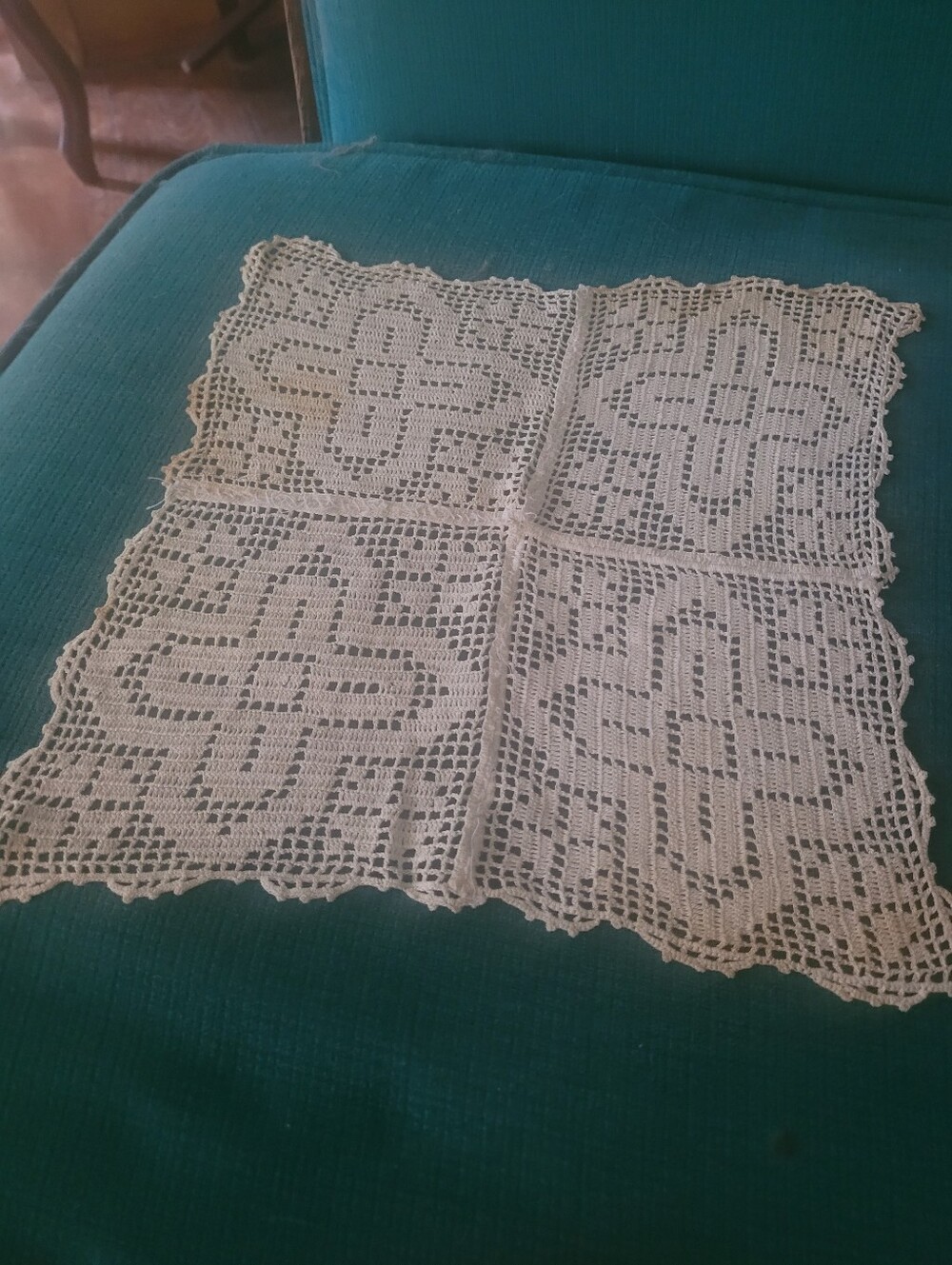 Handmade Crochet Doily Square - Cream Lace Accent